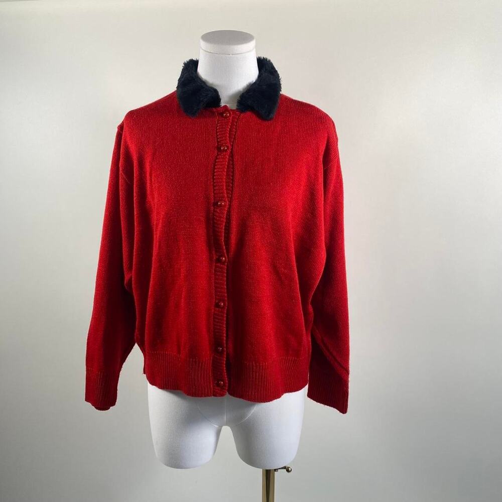 Vintage grunge faux fur trim cardigan